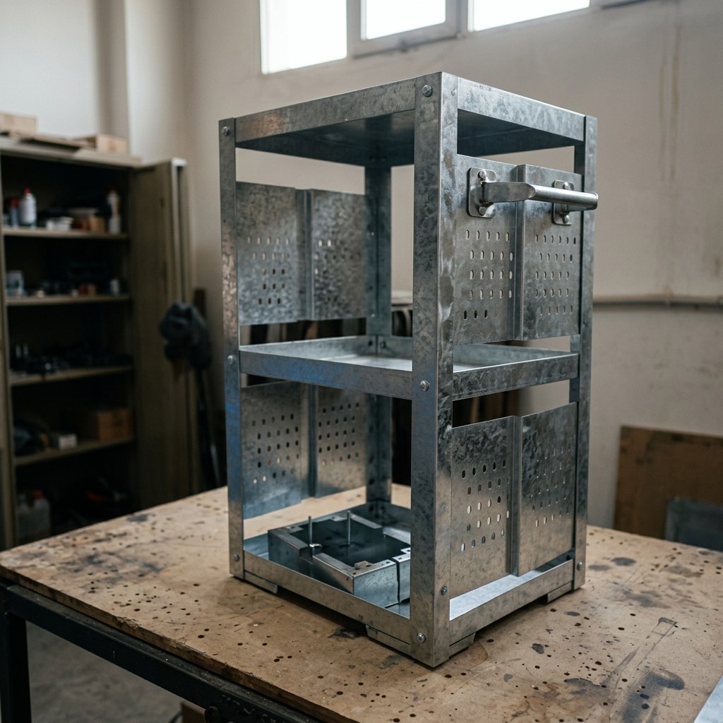 Galvanised trolley frame trial-assembled in the workshop