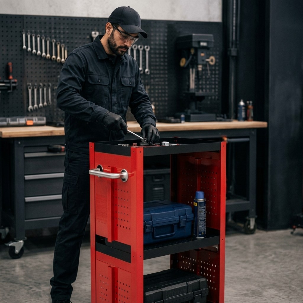 The trolley in use in a workshop
